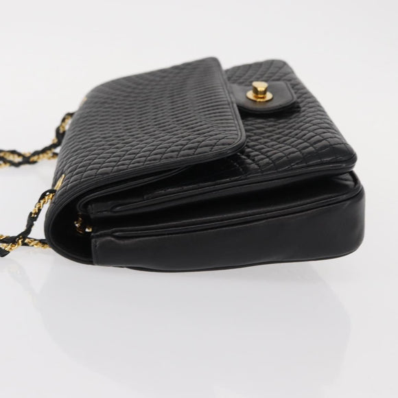 BALLY Chain Shoulder Bag Leather Black Gold Auth am9804