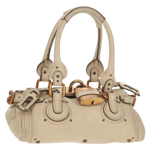Chloe Paddington Mini Hand Bag Leather Beige Silver gold Auth am9806V