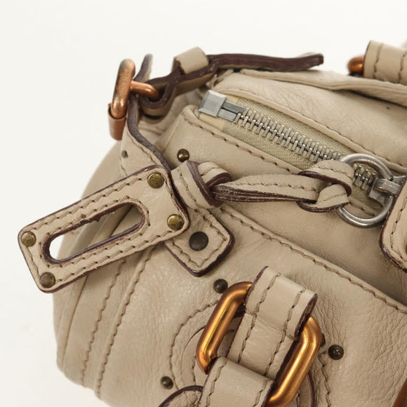 Chloe Paddington Mini Hand Bag Leather Beige Silver gold Auth am9806V