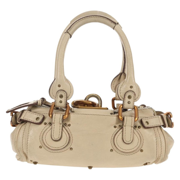 Chloe Paddington Mini Hand Bag Leather Beige Silver gold Auth am9806V