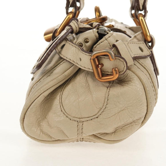 Chloe Paddington Mini Hand Bag Leather Beige Silver gold Auth am9806V