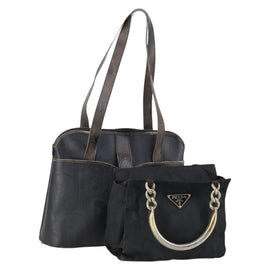 PRADA Christian Dior Hand Bag Nylon PVC 2 Set Black Gold Auth am9808