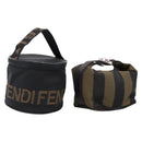 FENDI Pecan Canvas Vanity Pouch 2 Set Black Brown Auth am9810-1