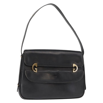 GUCCI Shoulder Bag Leather Black Gold Auth am9811