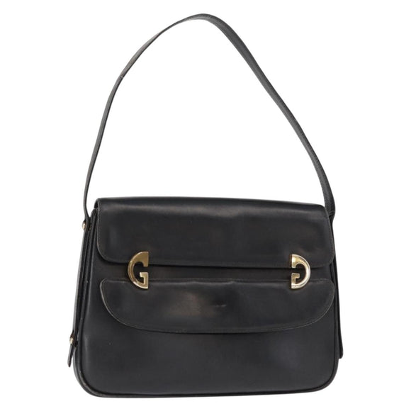 GUCCI Shoulder Bag Leather Black Gold Auth am9811