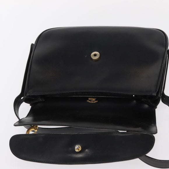 GUCCI Shoulder Bag Leather Black Gold Auth am9811