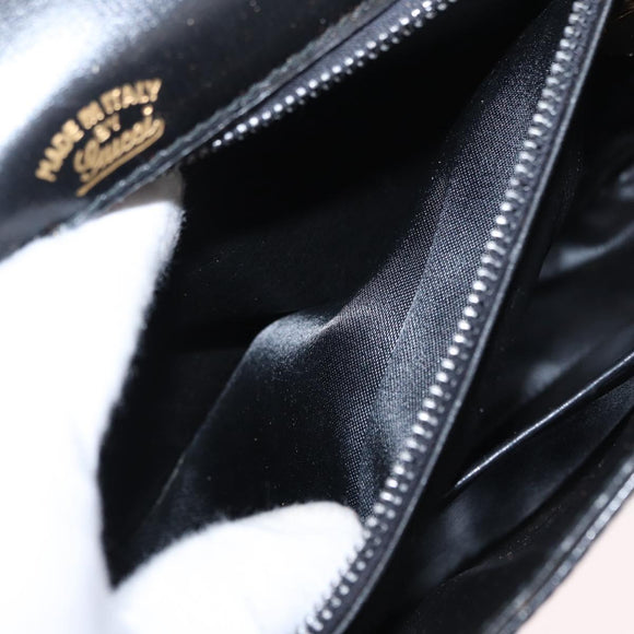 GUCCI Shoulder Bag Leather Black Gold Auth am9811
