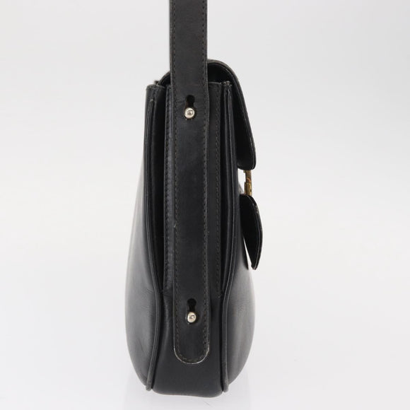 GUCCI Shoulder Bag Leather Black Gold Auth am9811