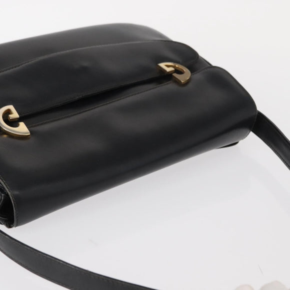 GUCCI Shoulder Bag Leather Black Gold Auth am9811