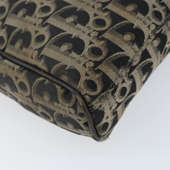 Christian Dior Trotter Canvas Shoulder Bag Black Gold Auth am9812