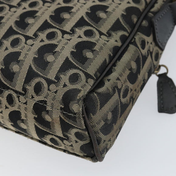 Christian Dior Trotter Canvas Shoulder Bag Black Gold Auth am9812
