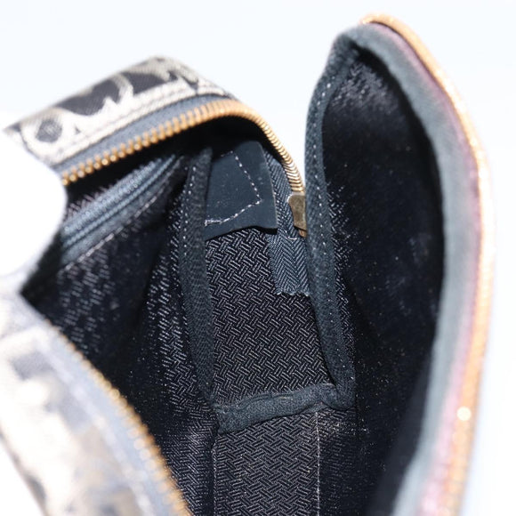 Christian Dior Trotter Canvas Shoulder Bag Black Gold Auth am9812