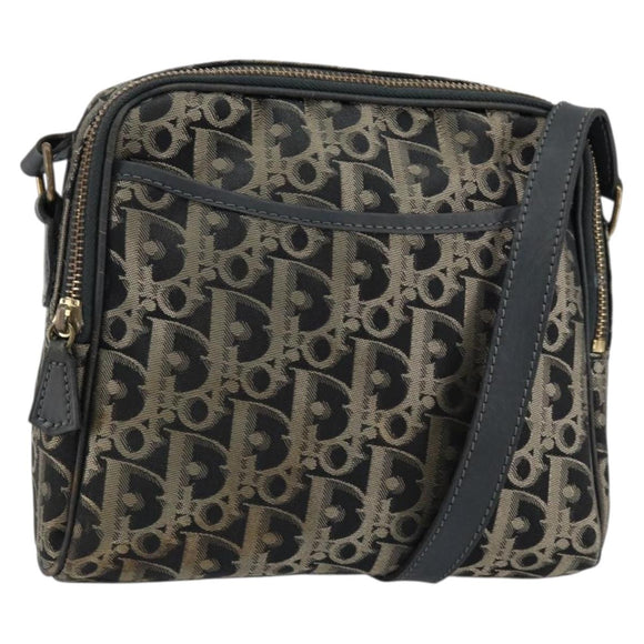 Christian Dior Trotter Canvas Shoulder Bag Black Gold Auth am9812