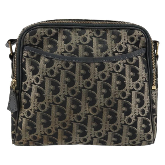 Christian Dior Trotter Canvas Shoulder Bag Black Gold Auth am9812