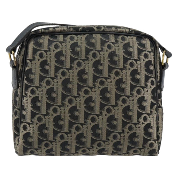 Christian Dior Trotter Canvas Shoulder Bag Black Gold Auth am9812