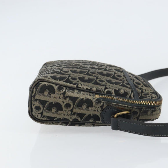 Christian Dior Trotter Canvas Shoulder Bag Black Gold Auth am9812