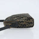 Christian Dior Trotter Canvas Shoulder Bag Black Gold Auth am9812-4
