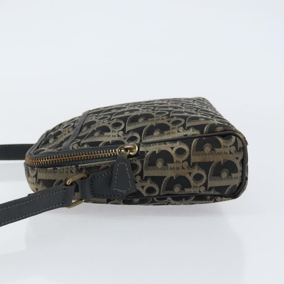 Christian Dior Trotter Canvas Shoulder Bag Black Gold Auth am9812