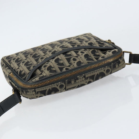Christian Dior Trotter Canvas Shoulder Bag Black Gold Auth am9812