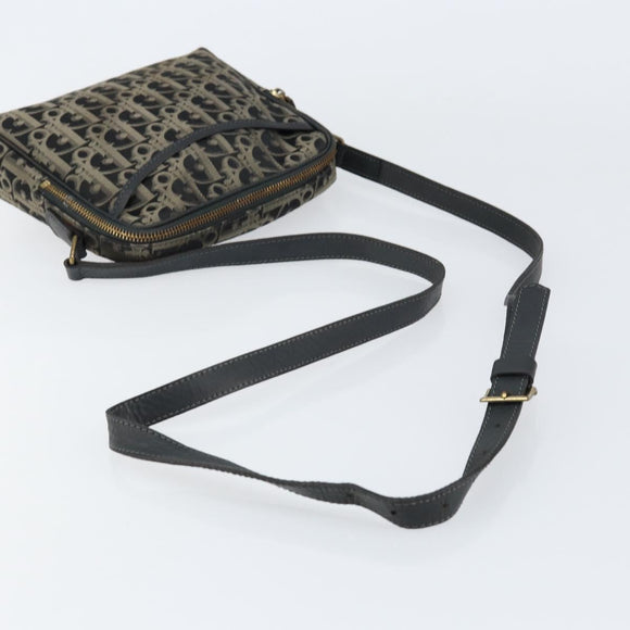 Christian Dior Trotter Canvas Shoulder Bag Black Gold Auth am9812