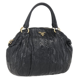 PRADA Hand Bag Enamel Black Gold Auth am9823