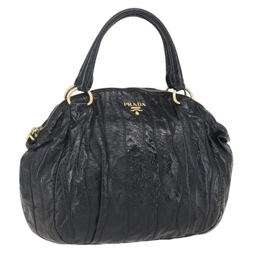 PRADA Hand Bag Enamel Black Gold Auth am9823