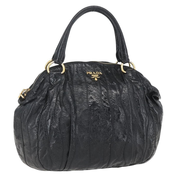 PRADA Hand Bag Enamel Black Gold Auth am9823