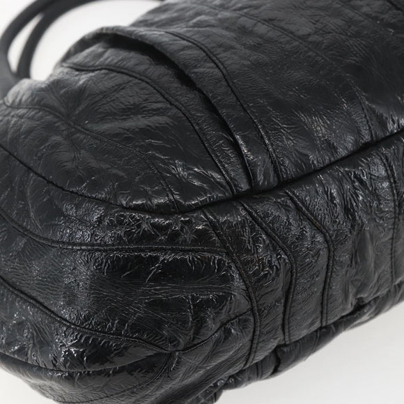 PRADA Hand Bag Enamel Black Gold Auth am9823