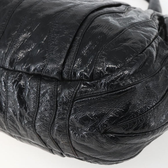 PRADA Hand Bag Enamel Black Gold Auth am9823