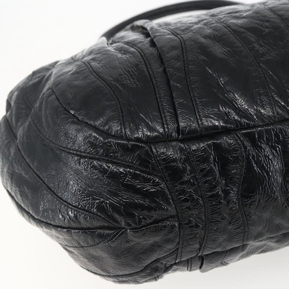 PRADA Hand Bag Enamel Black Gold Auth am9823