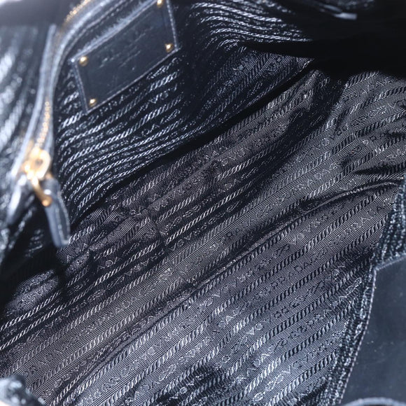 PRADA Hand Bag Enamel Black Gold Auth am9823