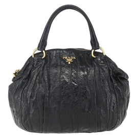 PRADA Hand Bag Enamel Black Gold Auth am9823 - 0