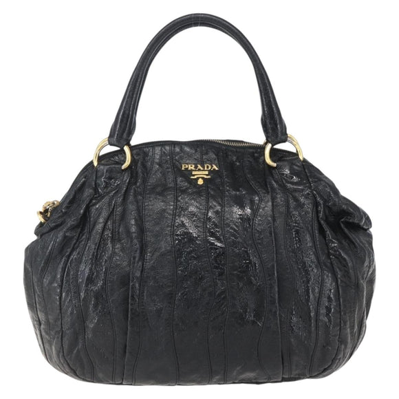 PRADA Hand Bag Enamel Black Gold Auth am9823