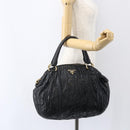 PRADA Hand Bag Enamel Black Gold Auth am9823-24