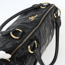 PRADA Hand Bag Enamel Black Gold Auth am9823-6