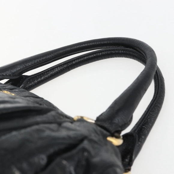 PRADA Hand Bag Enamel Black Gold Auth am9823