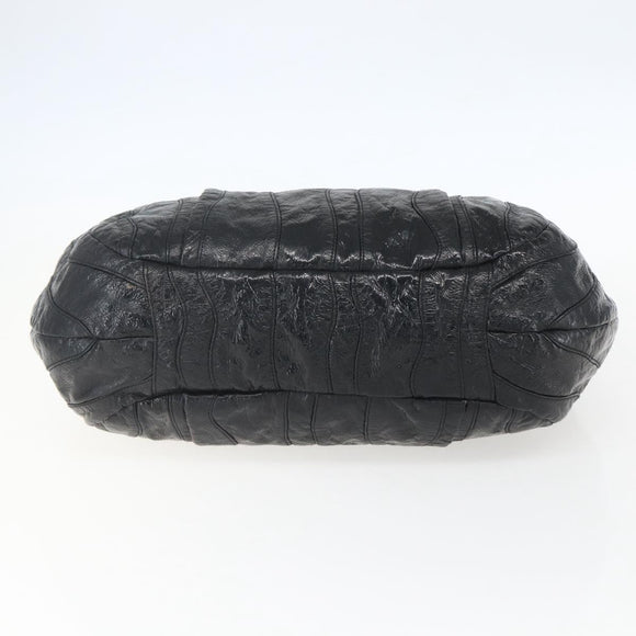 PRADA Hand Bag Enamel Black Gold Auth am9823