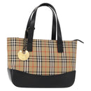BURBERRY Nova Check Hand Bag Canvas Beige Gold Auth am9824-1