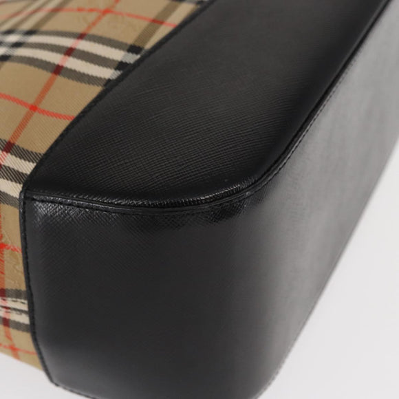 BURBERRY Nova Check Hand Bag Canvas Beige Gold Auth am9824