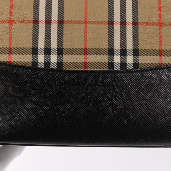 BURBERRY Nova Check Hand Bag Canvas Beige Gold Auth am9824