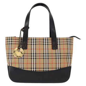 BURBERRY Nova Check Hand Bag Canvas Beige Gold Auth am9824 - 0