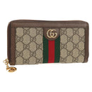 GUCCI GG Supreme Web Sherry Line Long Wallet PVC Beige Gold 523153 Auth am9826V-1