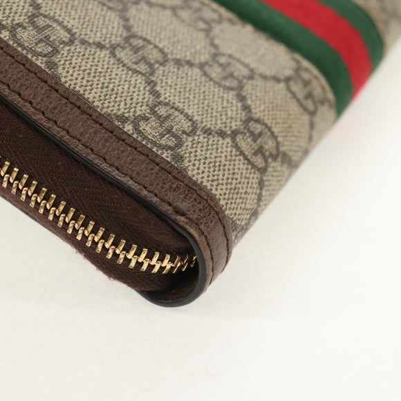 GUCCI GG Supreme Web Sherry Line Long Wallet PVC Beige Gold 523153 Auth am9826V