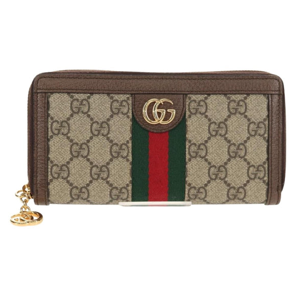 GUCCI GG Supreme Web Sherry Line Long Wallet PVC Beige Gold 523153 Auth am9826V