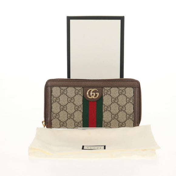 GUCCI GG Supreme Web Sherry Line Long Wallet PVC Beige Gold 523153 Auth am9826V