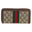 GUCCI GG Supreme Web Sherry Line Long Wallet PVC Beige Gold 523153 Auth am9826V-3