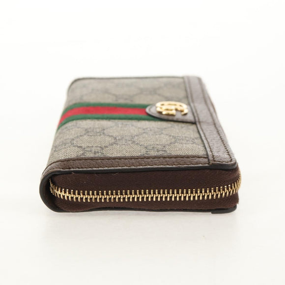GUCCI GG Supreme Web Sherry Line Long Wallet PVC Beige Gold 523153 Auth am9826V