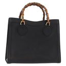 GUCCI Bamboo Hand Bag Leather Black Gold 002 1186 0260 Auth am9829-1