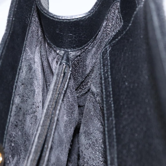 GUCCI Bamboo Hand Bag Leather Black Gold 002 1186 0260 Auth am9829