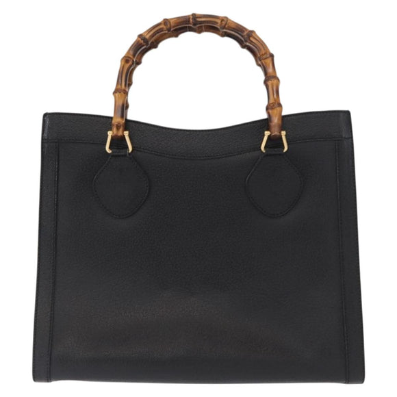GUCCI Bamboo Hand Bag Leather Black Gold 002 1186 0260 Auth am9829